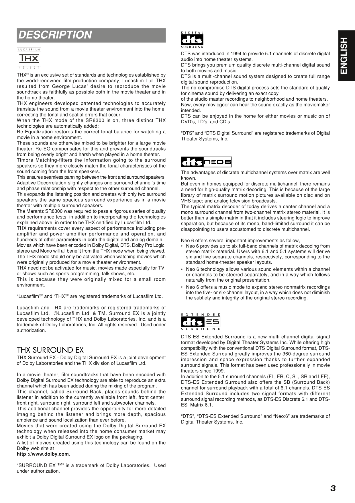 Marantz SR8300 AV Receiver Owner/ User Manual (Pages: 56)