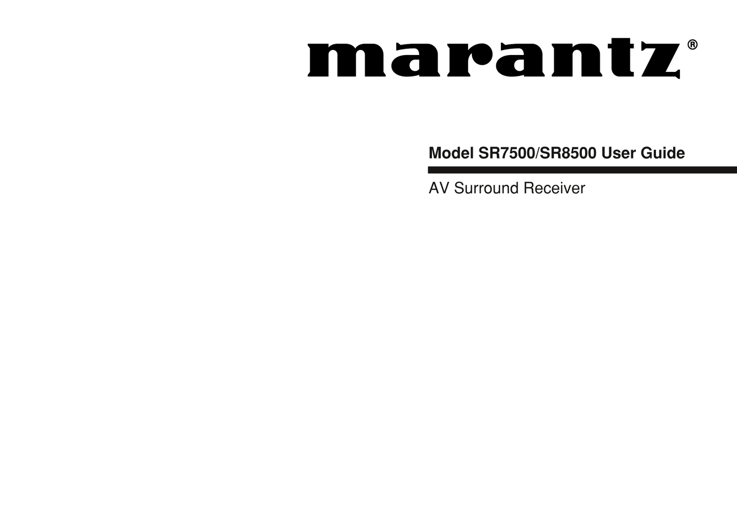 Marantz SR8500 AV Receiver Owner/ User Manual (Pages: 56)