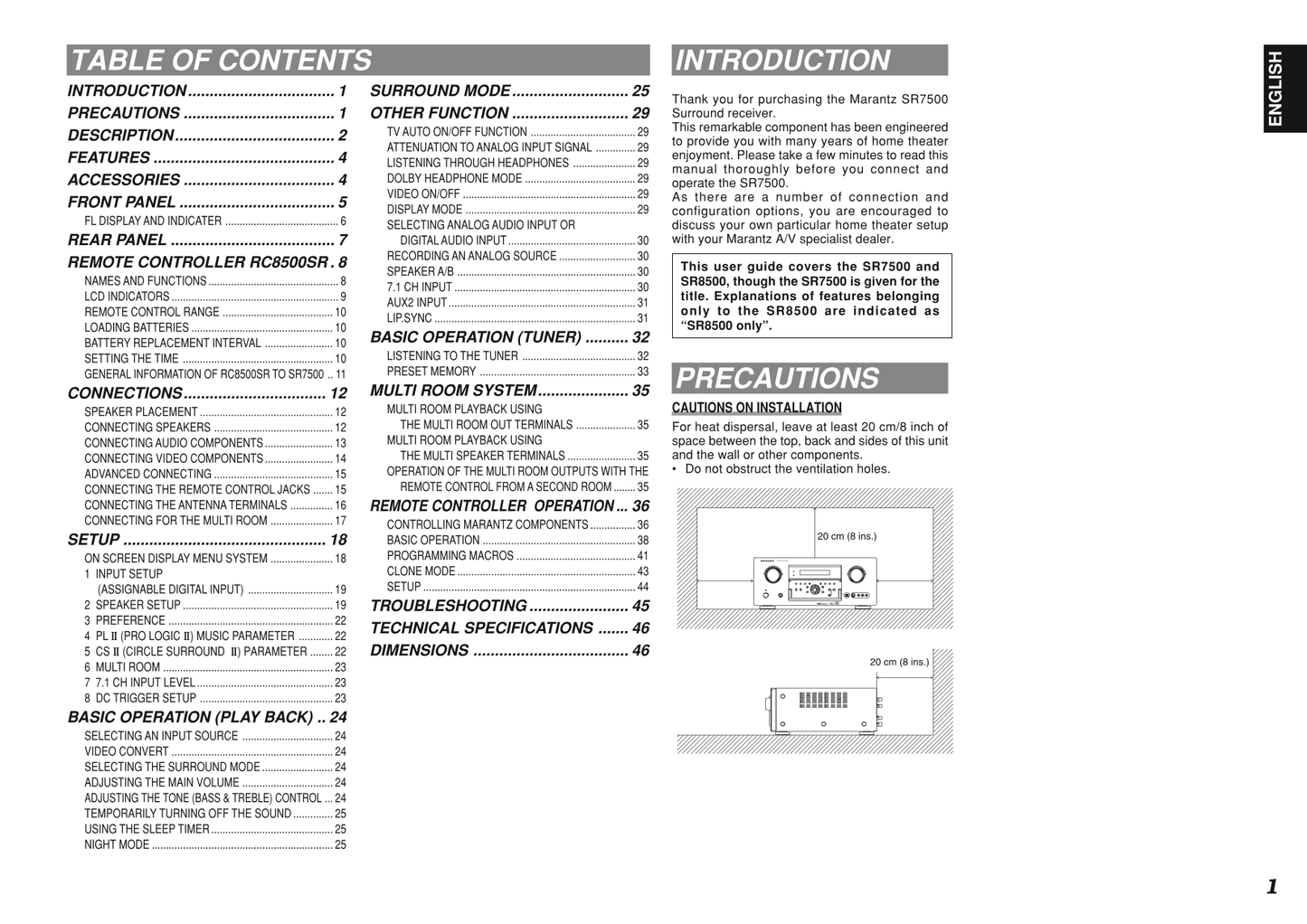 Marantz SR8500 AV Receiver Owner/ User Manual (Pages: 56)