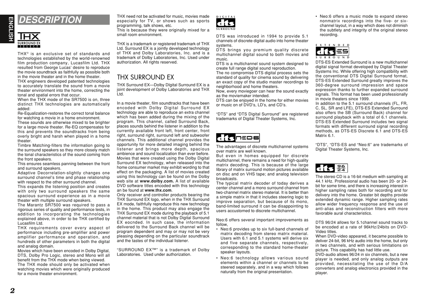 Marantz SR8500 AV Receiver Owner/ User Manual (Pages: 56)