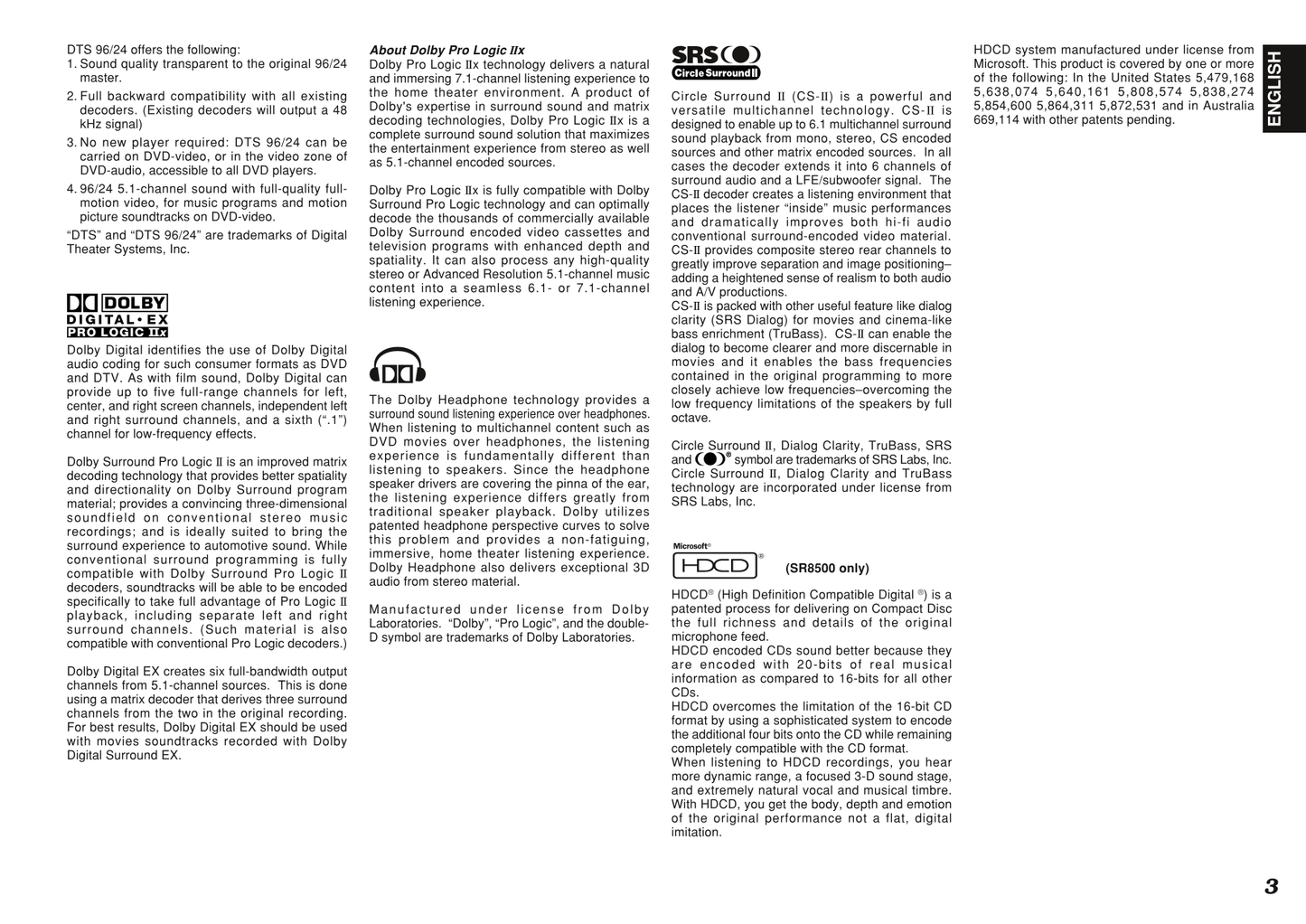 Marantz SR8500 AV Receiver Owner/ User Manual (Pages: 56)