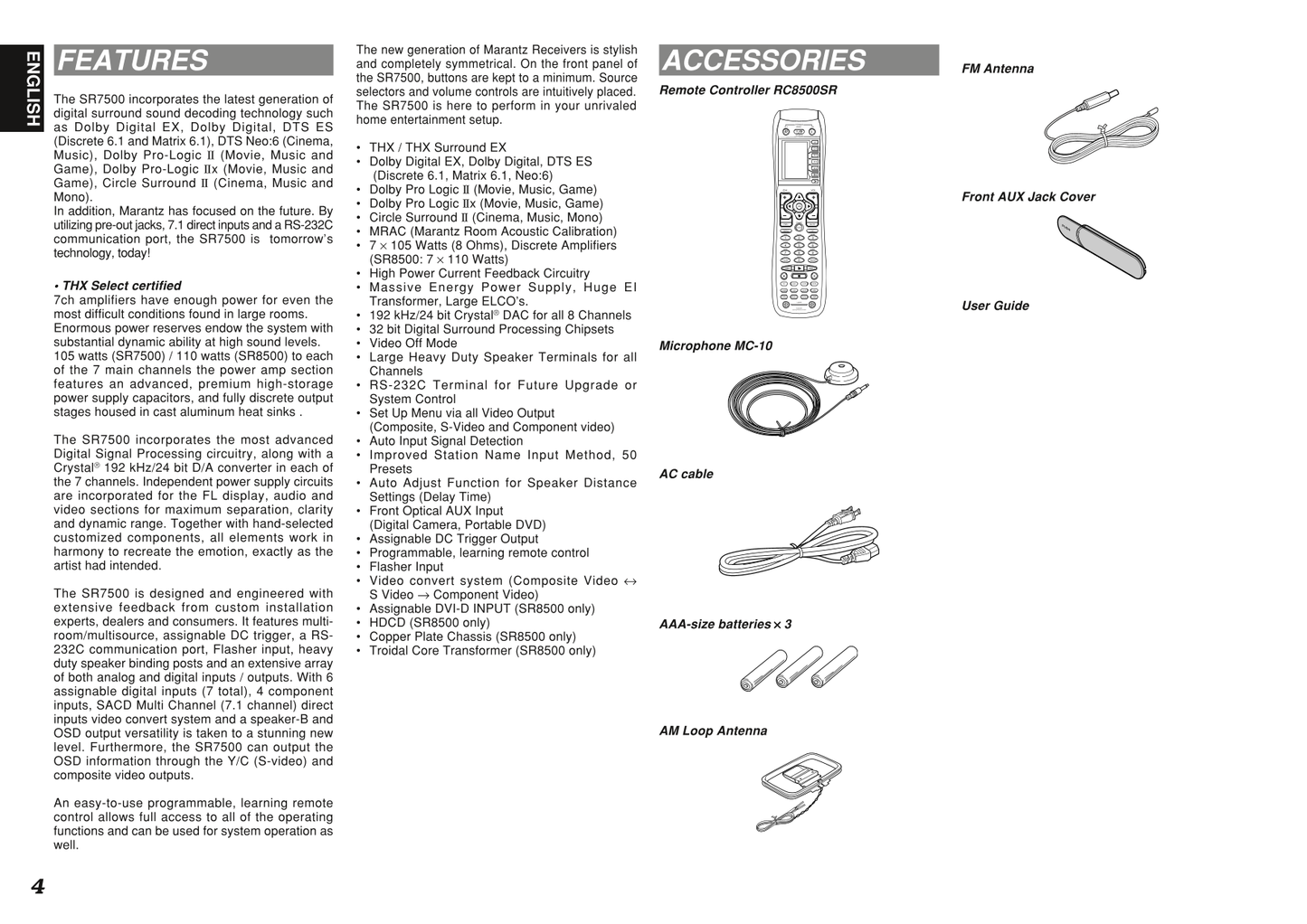 Marantz SR8500 AV Receiver Owner/ User Manual (Pages: 56)