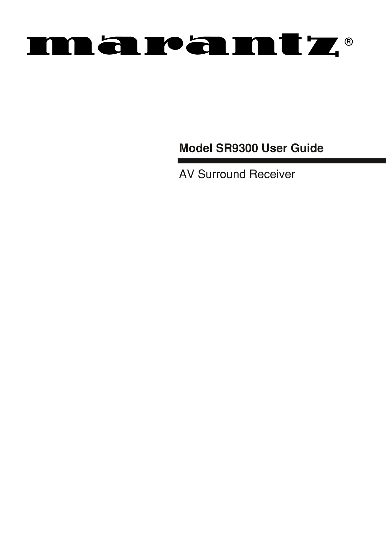 Marantz SR9300 AV Receiver Owner/ User Manual (Pages: 57)
