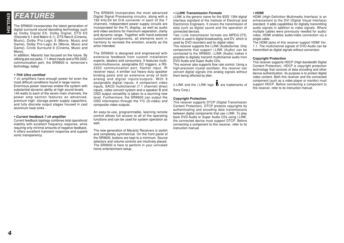 Marantz SR9600 AV Receiver Owner/ User Manual (Pages: 68)