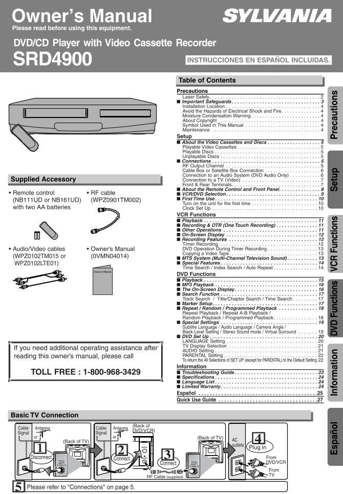 Funai SRD4900 DVD Player Operating Manual