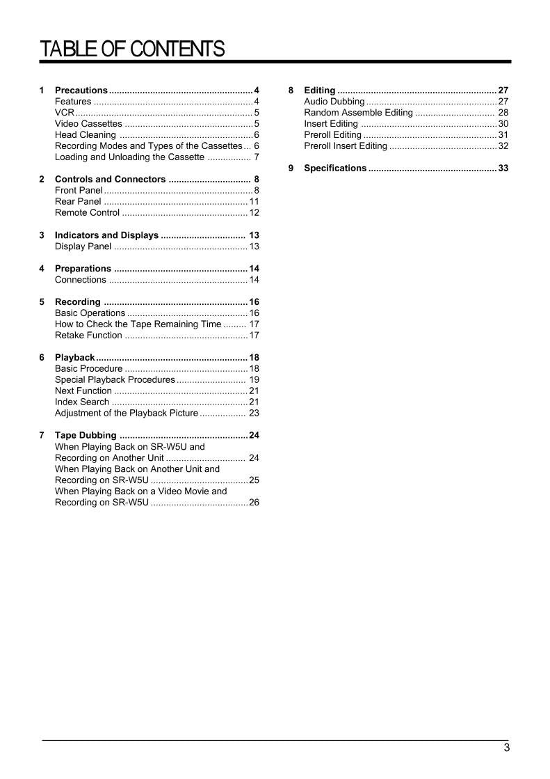 JVC SRW5 SRW5U SRW7 VCR Operating Manual