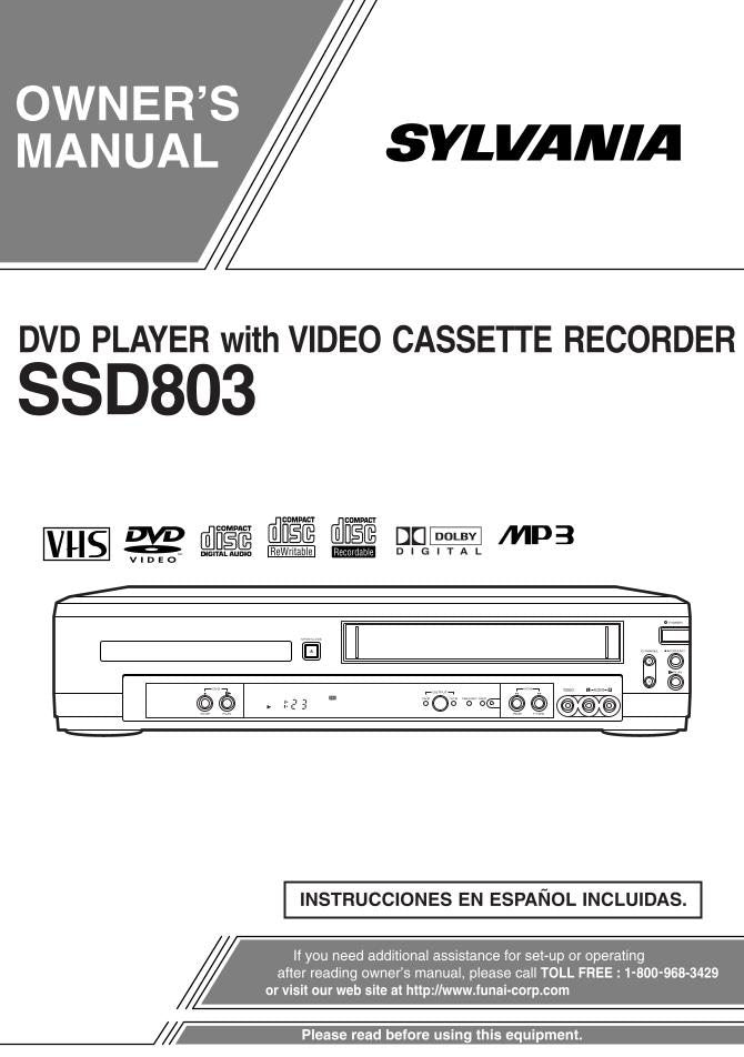 Philips SSD803 DVD/VCR Combo Player Operating Manual