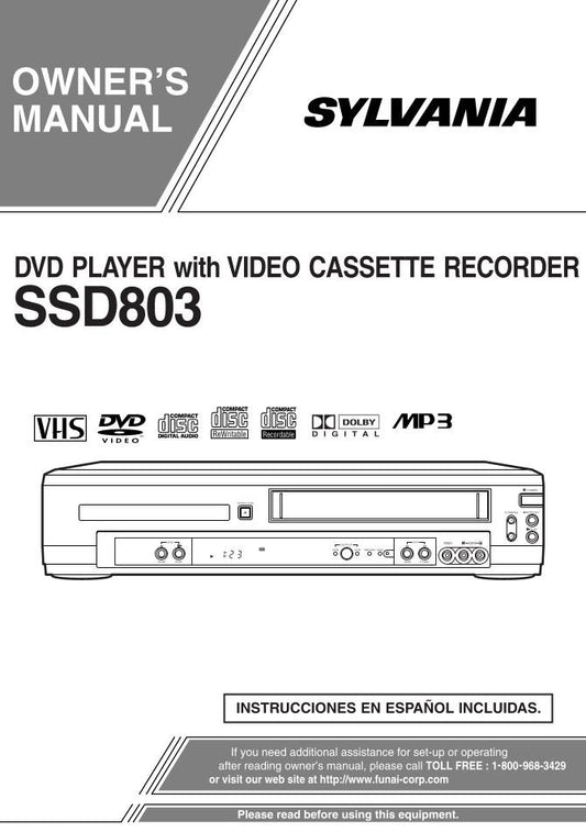 Philips SSD803 DVD/VCR Combo Player Operating Manual