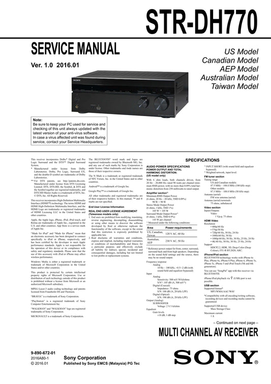 Sony STR-DH770 AV Receiver Service Manual (Pages: 86)