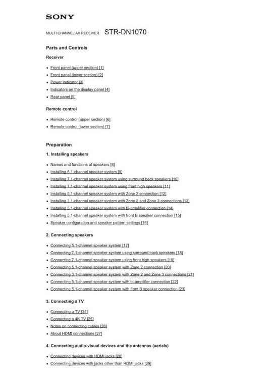 Sony STR-DN1070 Audio/Video Receiver Operating Manual