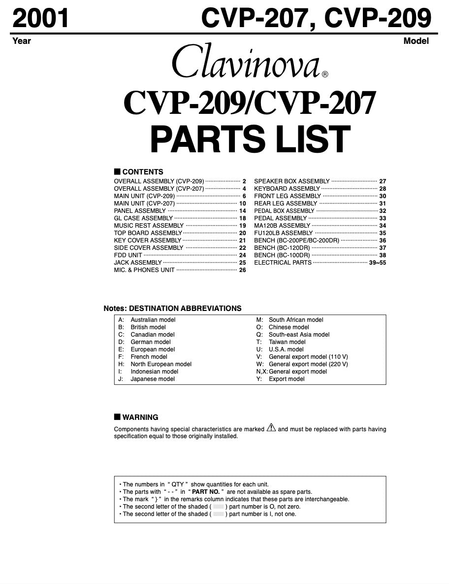 Yamaha CVP-207 & CVP-209 Digital Piano Service Manual and Parts list (Pages: 136)