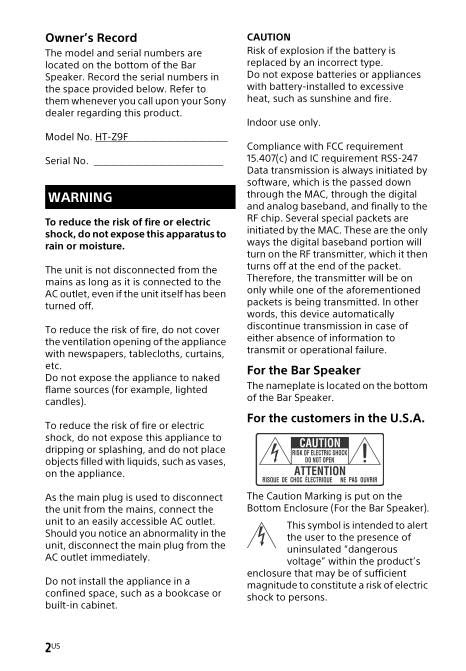 Sony HT-Z9 F Audio/Video Receiver Operating Manual
