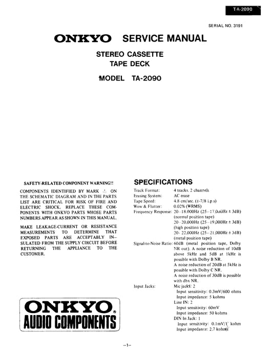 Onkyo TA-2090 Stereo Cassette Tape Deck Service Manual (Pages: 32)