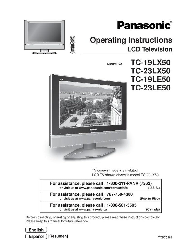 Panasonic TC19LE50 TC19LX50 TC23LE50 TV Operating Manual