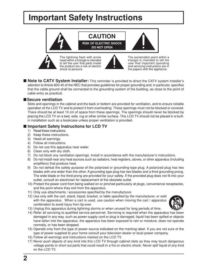 Panasonic TC19LE50 TC19LX50 TC23LE50 TV Operating Manual