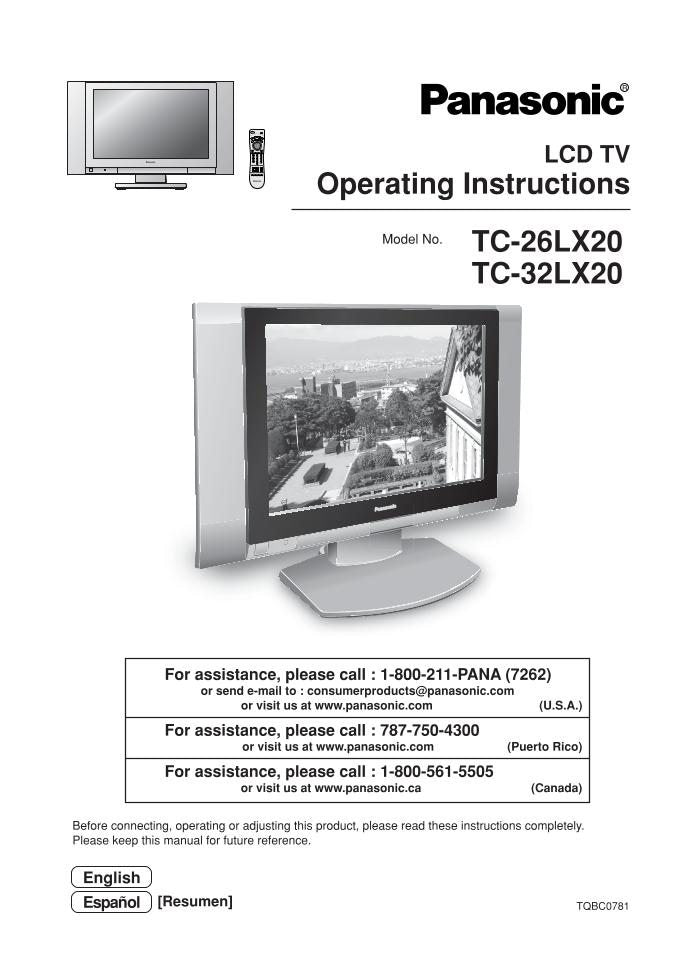 Panasonic TC26LX20 TC32LX20 TV Operating Manual