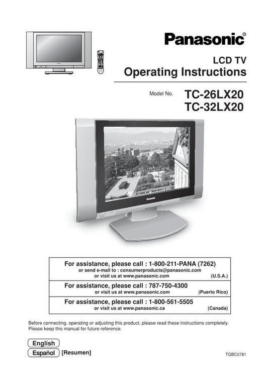 Panasonic TC26LX20 TC32LX20 TV Operating Manual