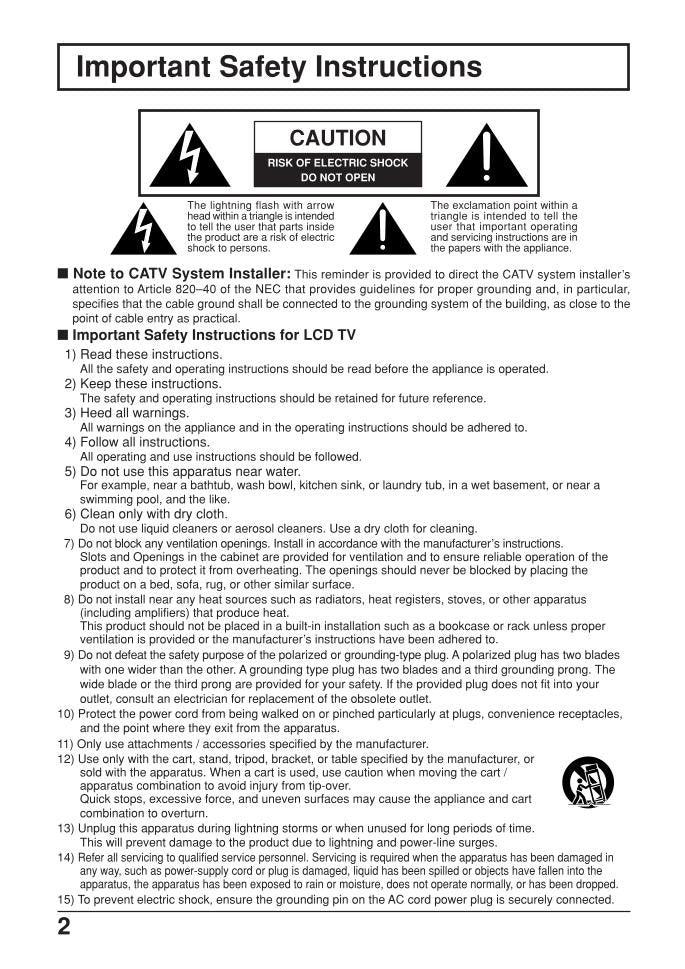 Panasonic TC26LX20 TC32LX20 TV Operating Manual