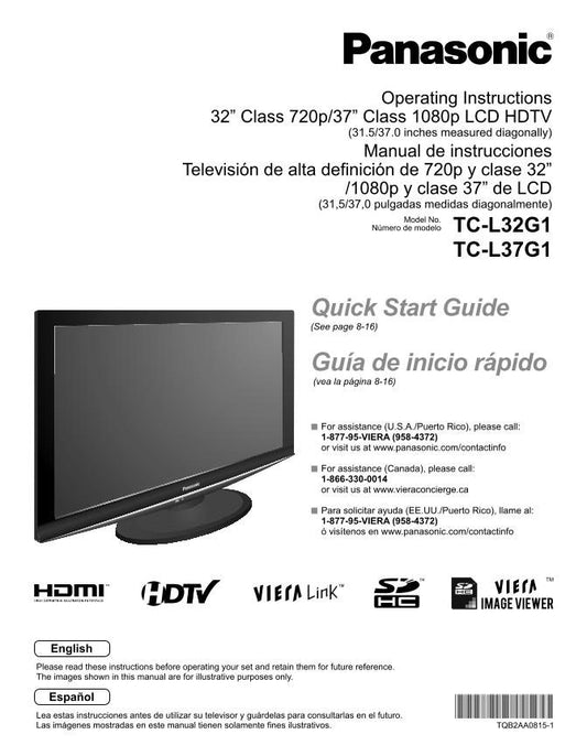 Panasonic TCL32G1 TCL37G1 TV Operating Manual