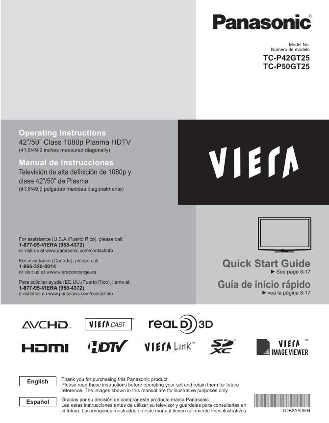 Panasonic TCP42GT25 TCP50GT25 TV Operating Manual – Manuali