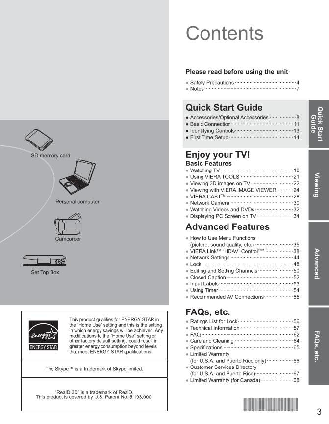 Panasonic TCP42GT25 TCP50GT25 TV Operating Manual