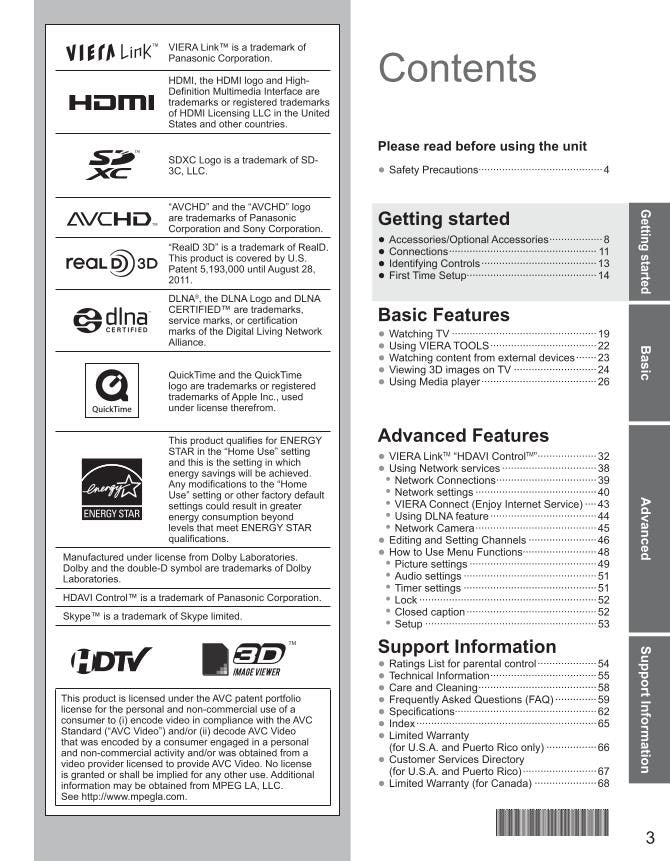 Panasonic TCP42ST30 TCP46ST30 TCP50ST30 TV Operating Manual