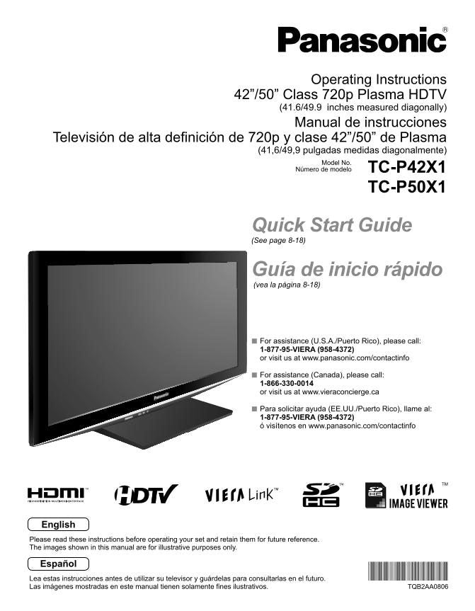 Panasonic TCP42X1 TCP50X1 TV Operating Manual