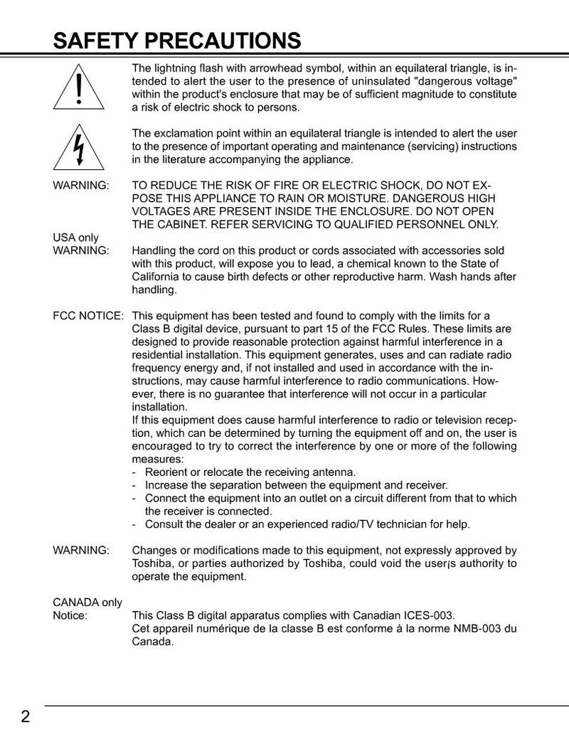 Toshiba MT500 TDPMT500 Consumer Electronics Operating Manual