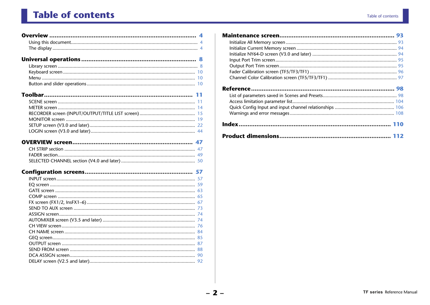 Yamaha TF1, TF2 & TF3 Digital Mixing Console Owner's/ User Manual (Pages: 118)