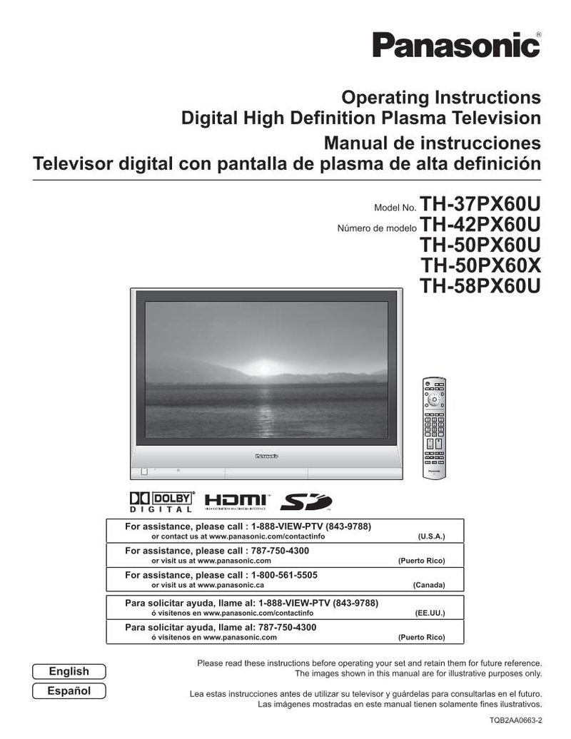 Panasonic TH37PX60U TH42PX60U TH42PX60X TV Operating Manual