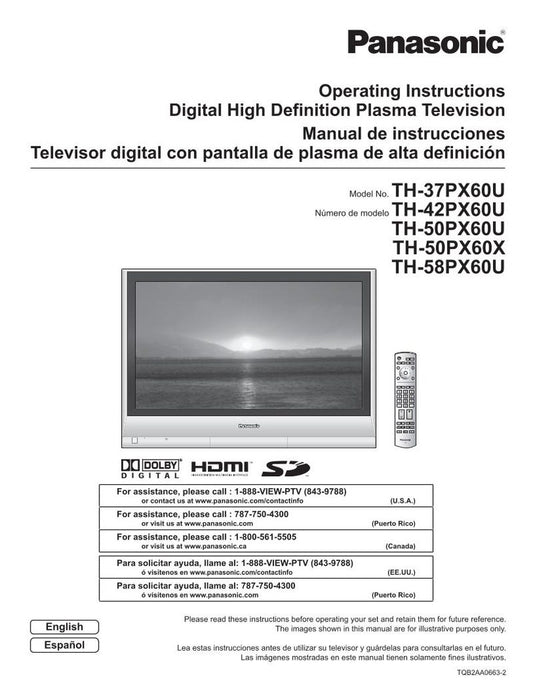 Panasonic TH37PX60U TH42PX60U TH42PX60X TV Operating Manual