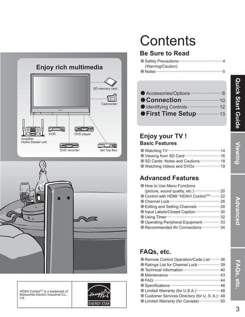 Panasonic TH37PX60U TH42PX60U TH42PX60X TV Operating Manual