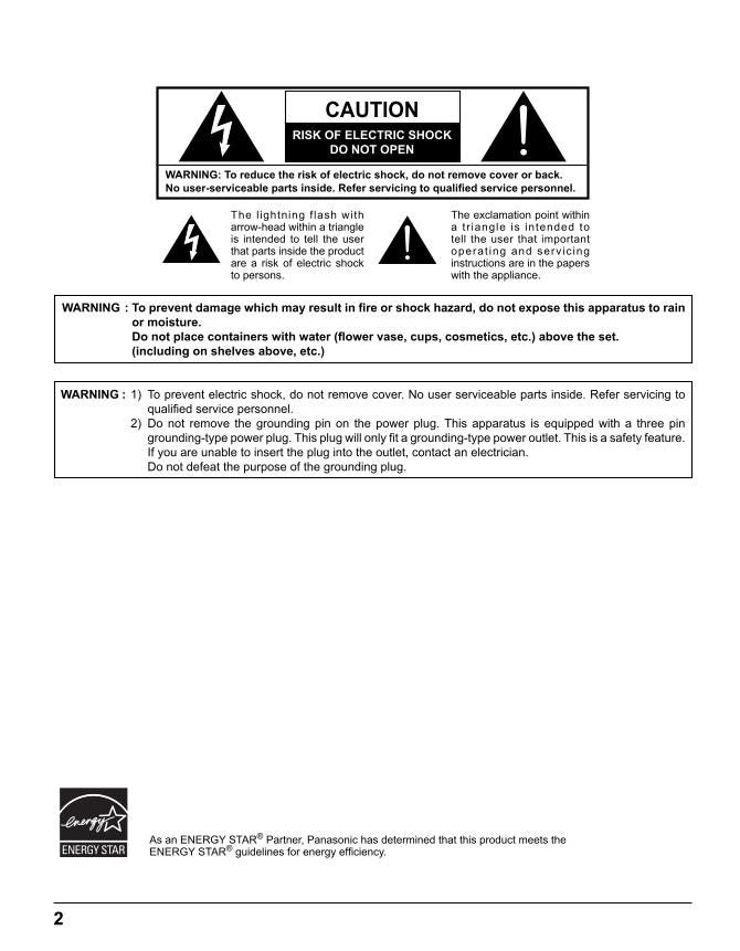 Panasonic TH42PF20 TH42PF20U TH50PF20U TV Operating Manual