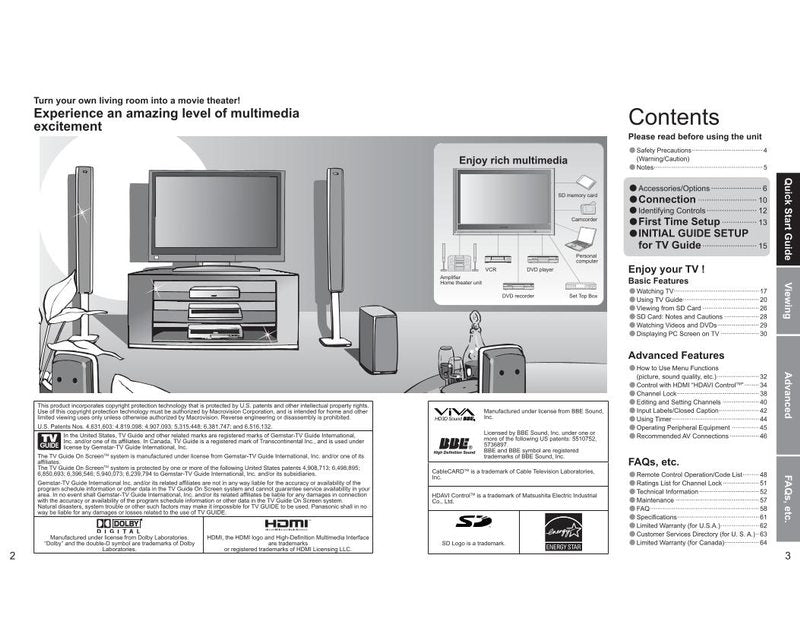 Panasonic TH42PX600U TH50PX600U TH58PX600U TV Operating Manual