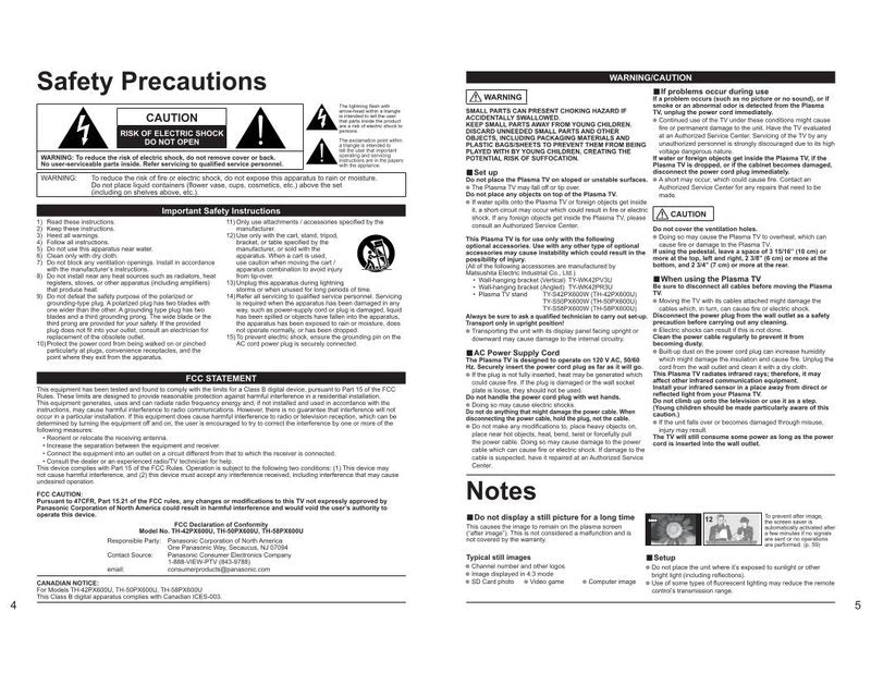 Panasonic TH42PX600U TH50PX600U TH58PX600U TV Operating Manual