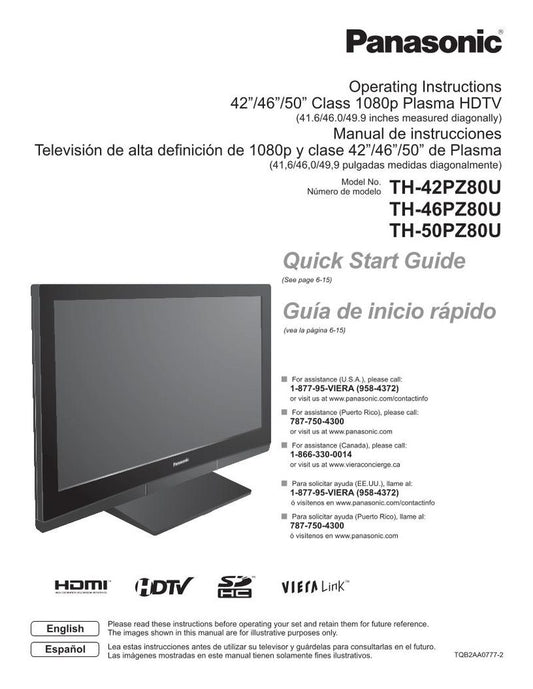 Panasonic TH42PZ80UOM TV Operating Manual