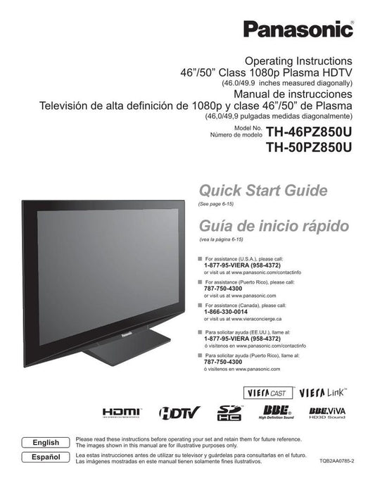 Panasonic TH46PZ850UOM TV Operating Manual