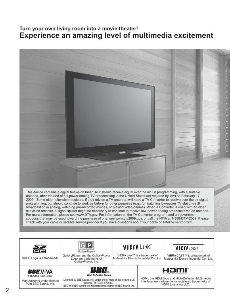 Panasonic TH46PZ850UOM TV Operating Manual