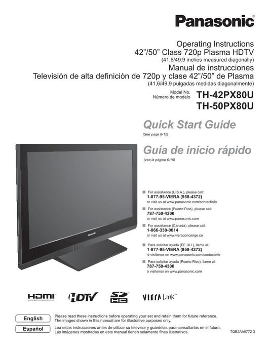 Panasonic TH50PX80UOM TV Operating Manual