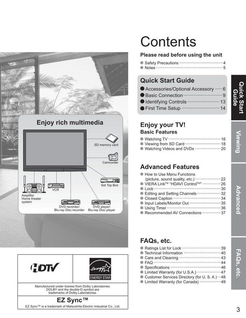 Panasonic TH50PX80UOM TV Operating Manual