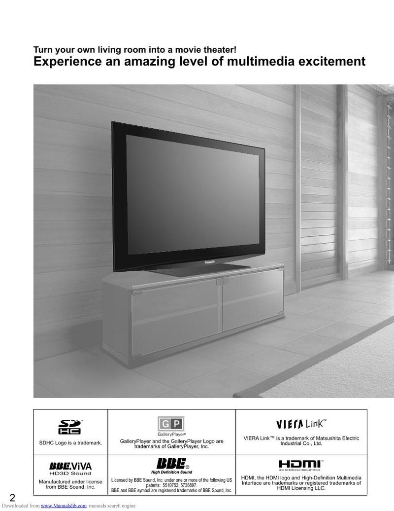 Panasonic TH-42PZ800U TH-46PZ800U TH-50PZ800U TV Operating Manual