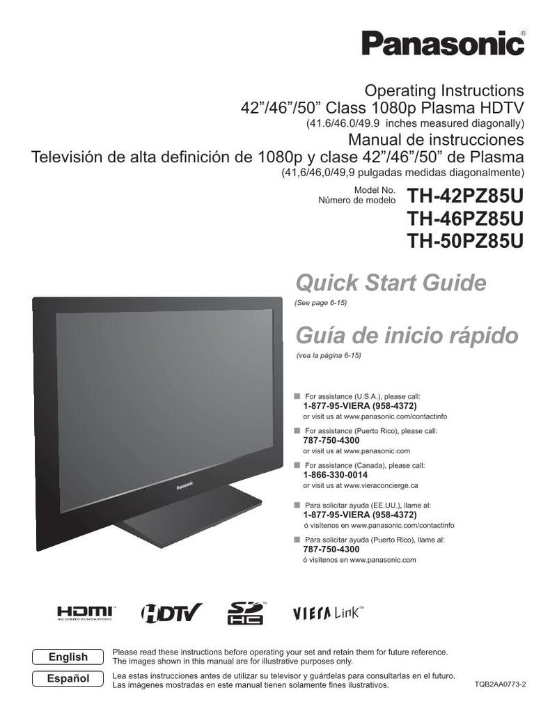 Panasonic TH50PZ85UOM TV Operating Manual