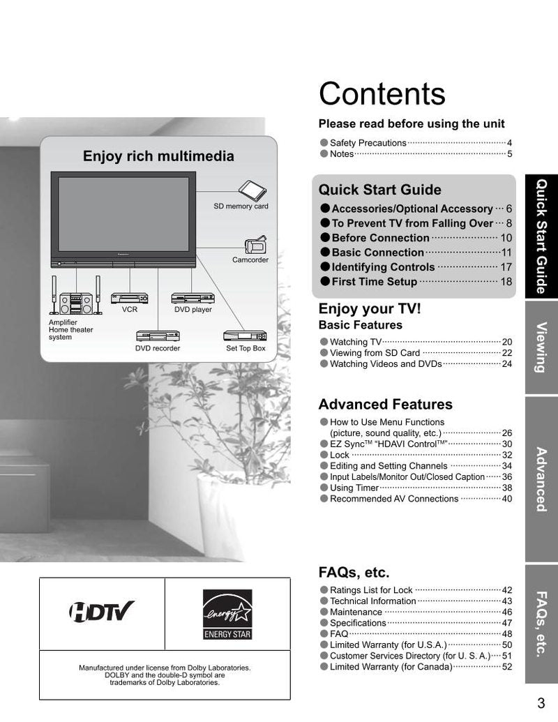 Panasonic TH58PE75UOM TV Operating Manual