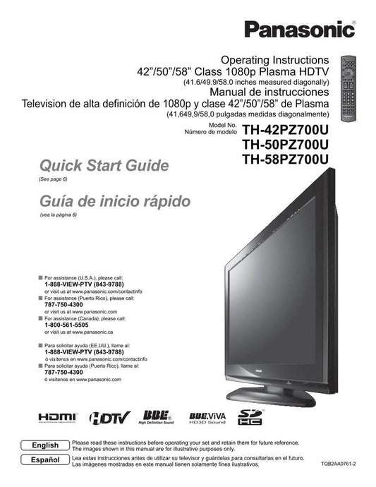 Panasonic TH58PZ700UOM TV Operating Manual