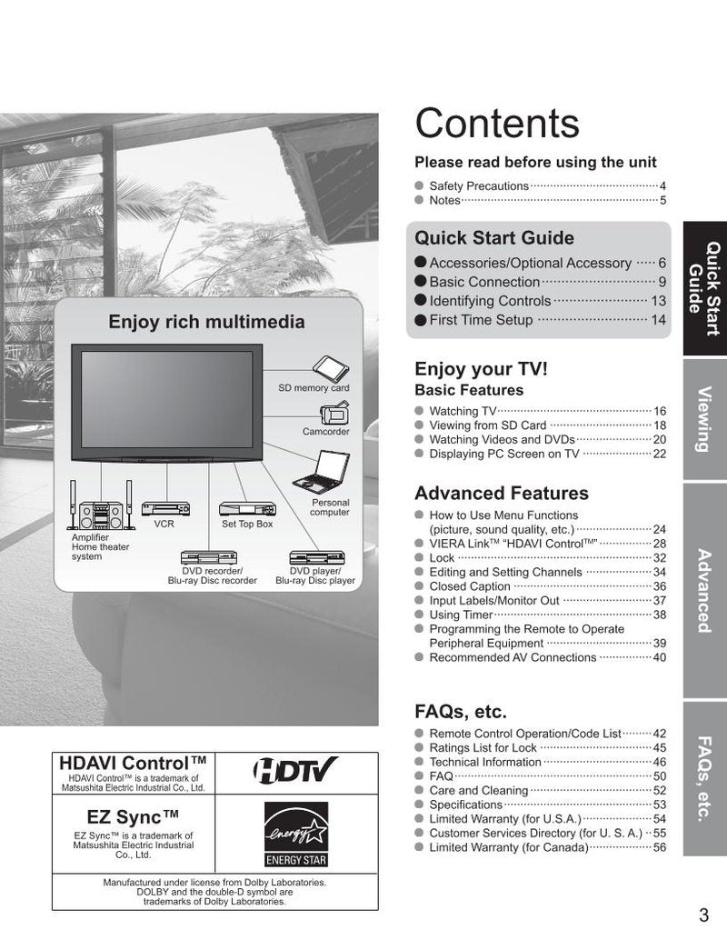 Panasonic TH58PZ800UOM TV Operating Manual