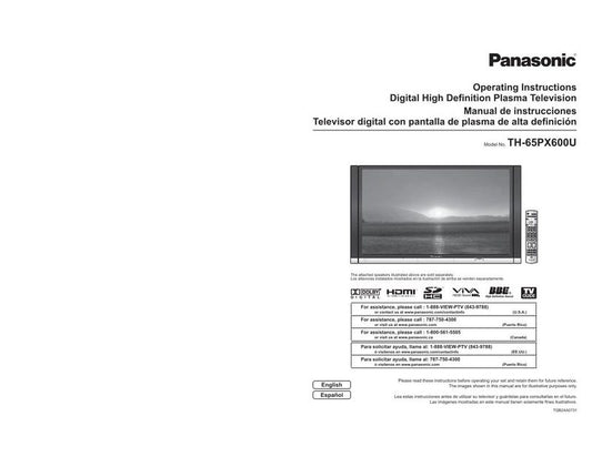 Panasonic TH65PX600U TV Operating Manual