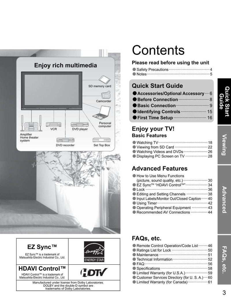 Panasonic TH65PZ750UOM TV Operating Manual