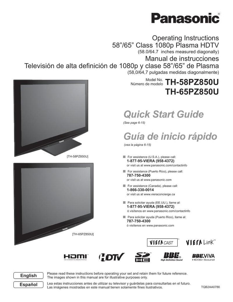 Panasonic TH65PZ850UOM TV Operating Manual