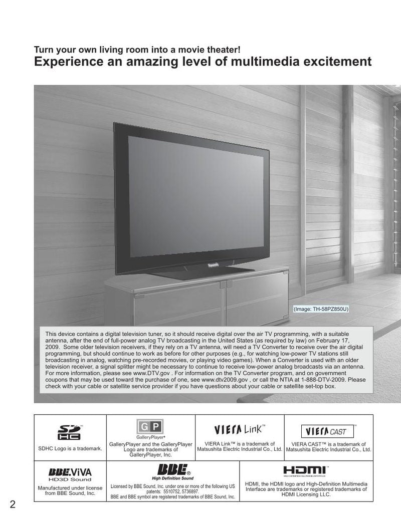 Panasonic TH65PZ850UOM TV Operating Manual