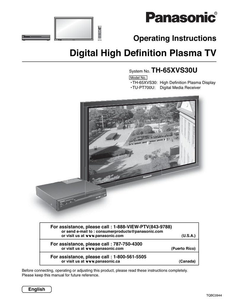 Panasonic TH65XVS30U TUPT700U TV Operating Manual